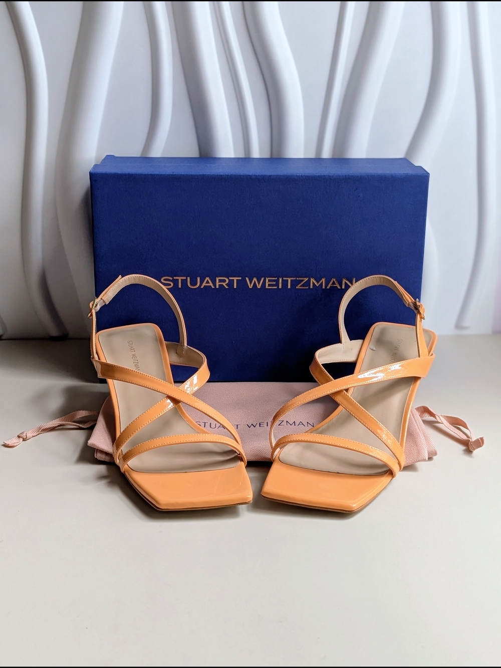 NIB Stuart Weitzman Oasis 50 Slingback Sandals Mango Patent Leather Size 8